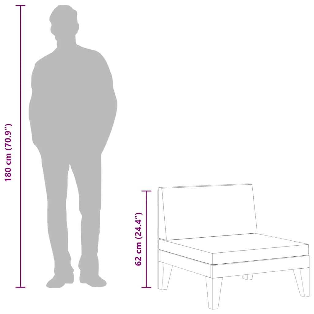 Modular-Mittelsofa mit Cremeweißen Kissen Akazie Massivholz