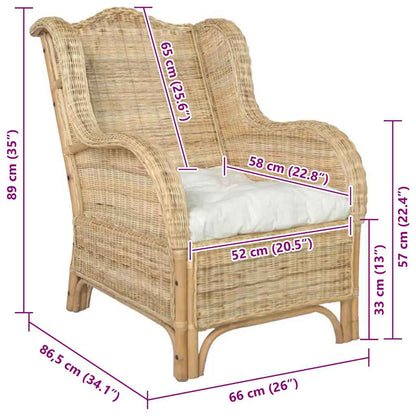 Sessel mit Kissen Natur-Rattan und Leinen