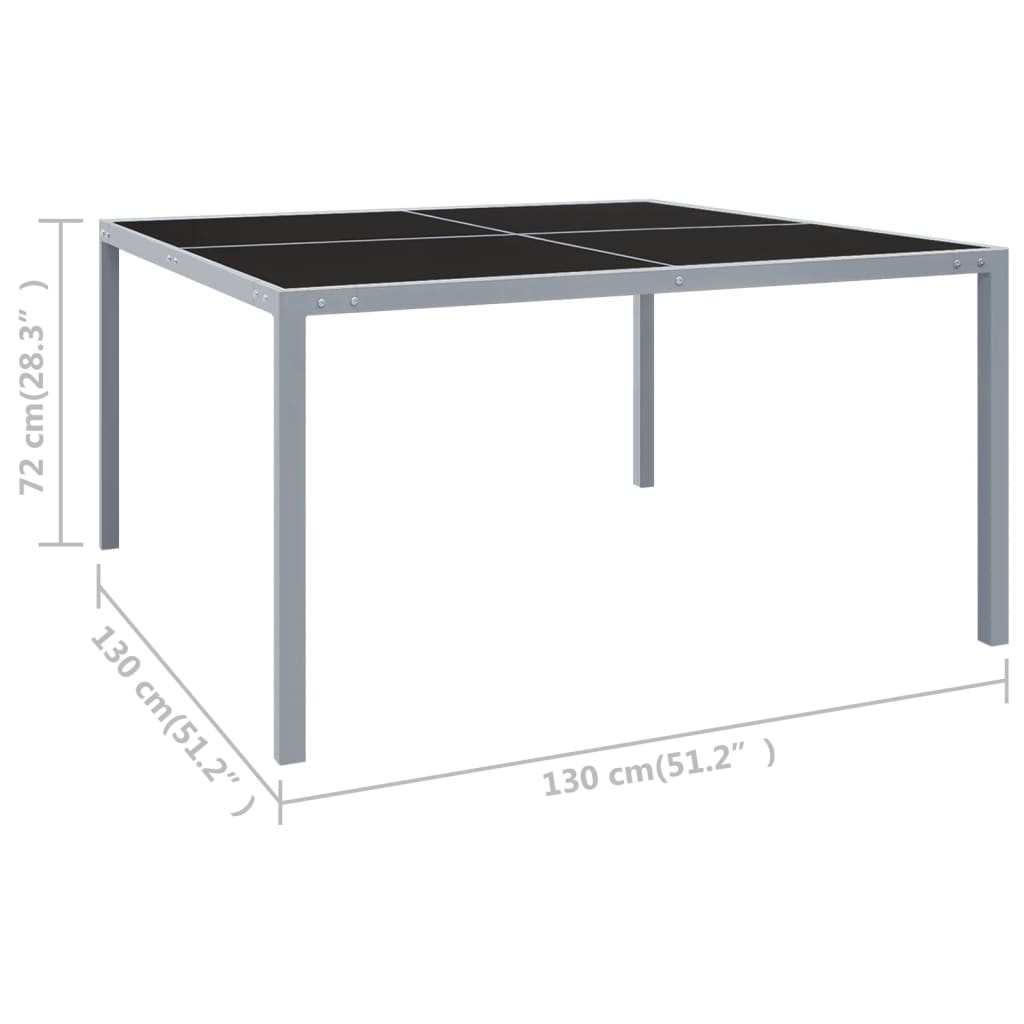 Gartentisch 130x130x72 cm Grau Stahl und Glas