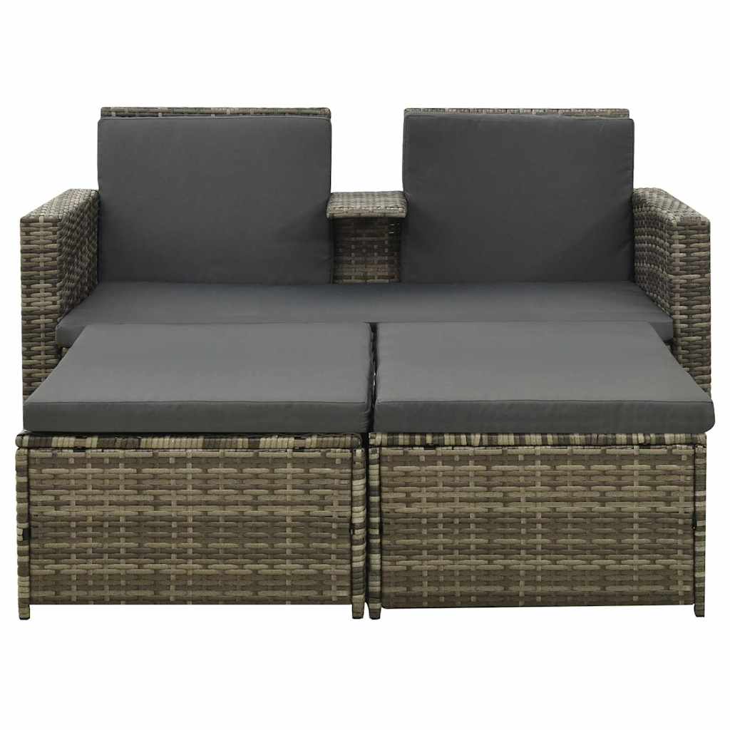 3-tlg. Garten-Lounge-Set mit Auflagen Poly Rattan Grau