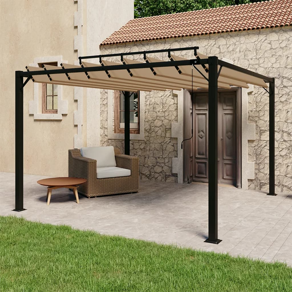 Pergola mit Lamellendach 3x3 m Taupe Stoff und Aluminium