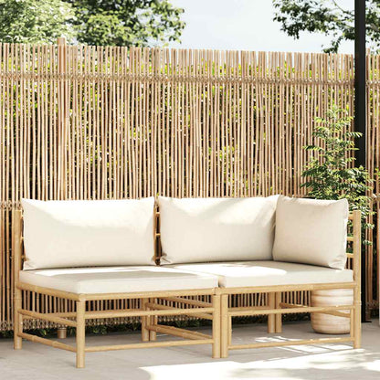 2-tlg. Garten-Lounge-Set mit Kissen Cremeweiß Bambus