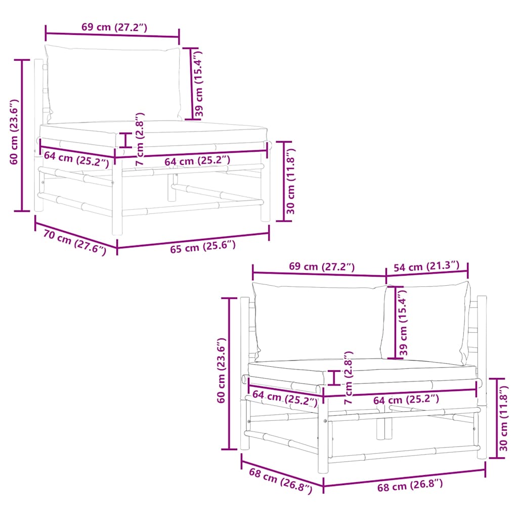 2-tlg. Garten-Lounge-Set mit Kissen Dunkelgrau Bambus
