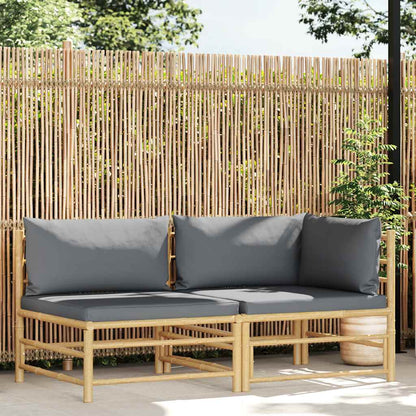 2-tlg. Garten-Lounge-Set mit Kissen Dunkelgrau Bambus