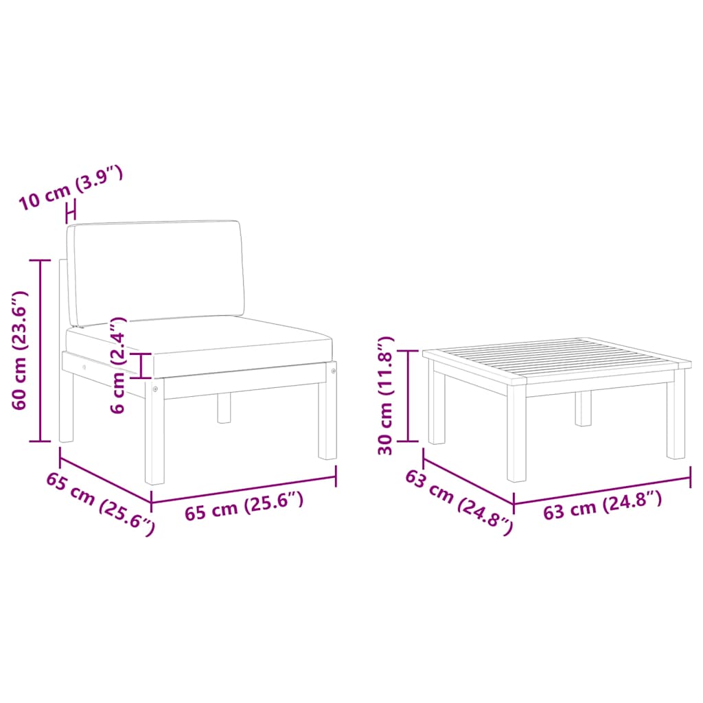 2-teiliges Garten-Lounge-Set mit Kissen Holz Akazie & Seil