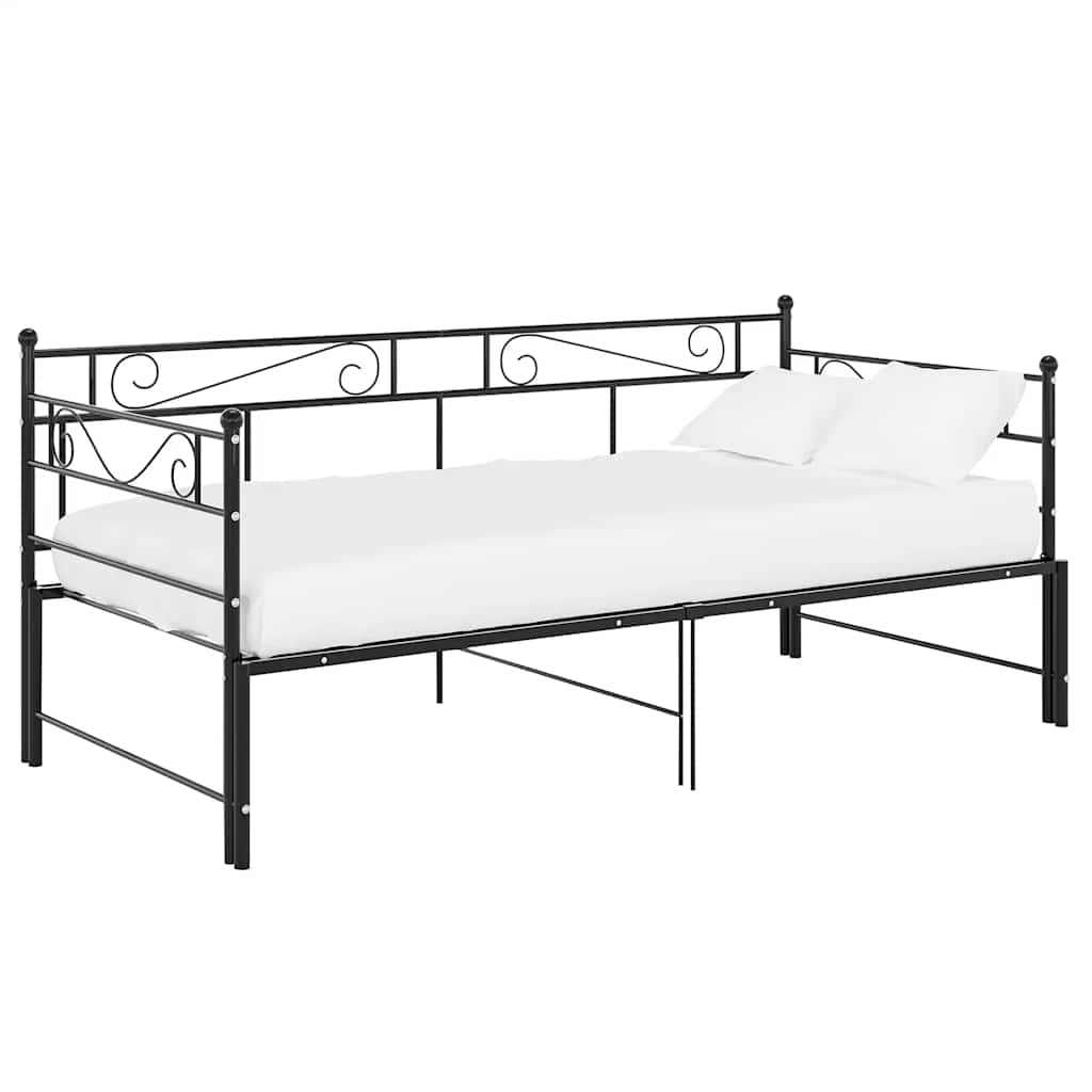 Tagesbett Ausziehbar Schwarz Metall 90x200 cm