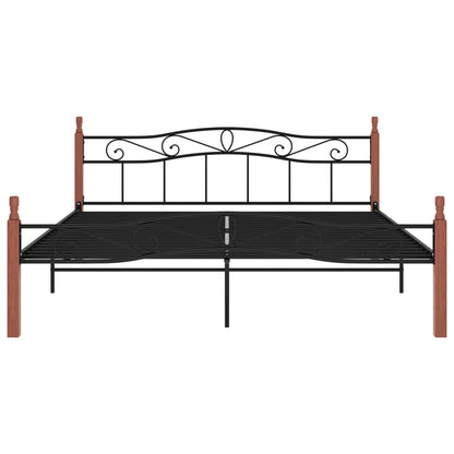 Bettgestell Schwarz Metall und Massivholz Eiche 200x200 cm