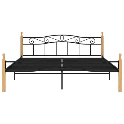 Bettgestell Schwarz Metall und Massivholz Eiche 200x200 cm