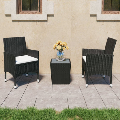 3-tlg. Bistro-Set Poly Rattan und Hartglas Schwarz
