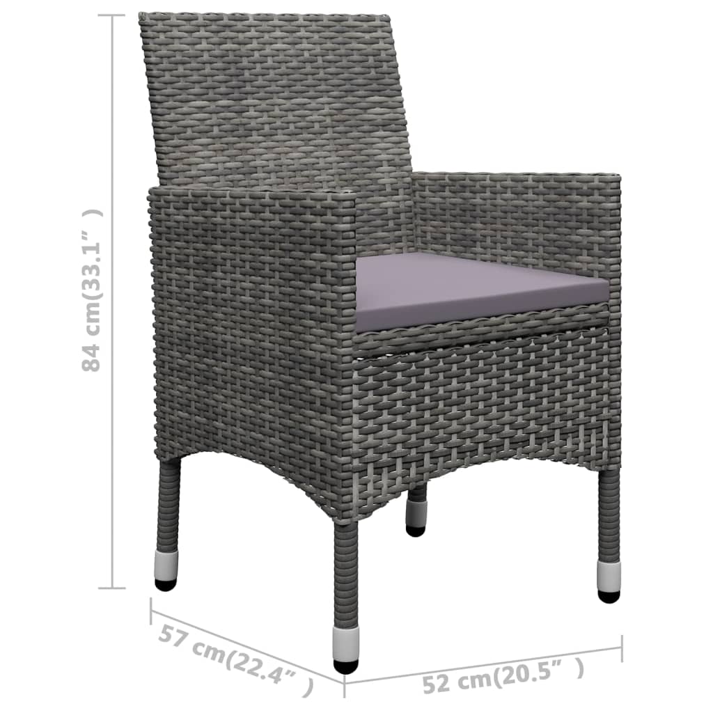 3-tlg. Bistro-Set Poly Rattan und Akazienholz Grau