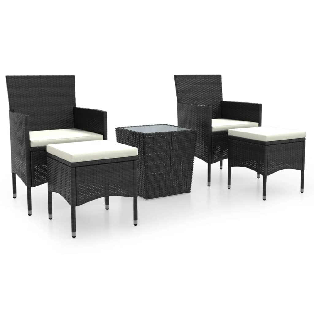 5-tlg. Garten-Bistro-Set Poly Rattan und Hartglas Schwarz