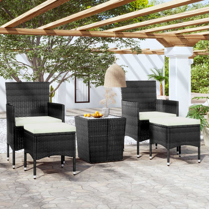 5-tlg. Garten-Bistro-Set Poly Rattan und Hartglas Schwarz