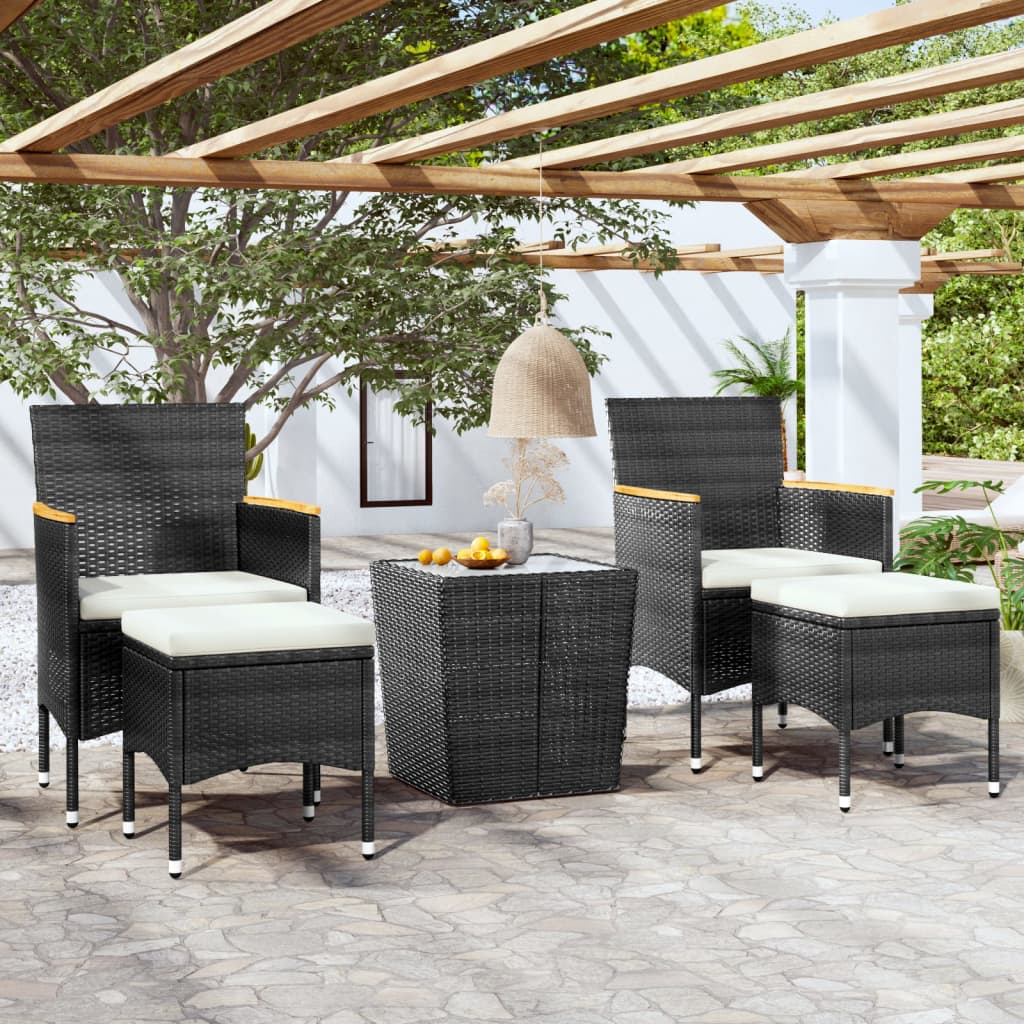 5-tlg. Garten-Bistro-Set Poly Rattan und Hartglas Schwarz