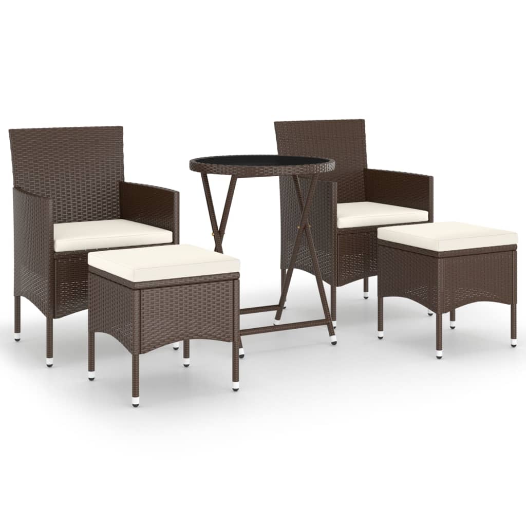 5-tlg. Bistro-Set Poly-Rattan und Hartglas Braun