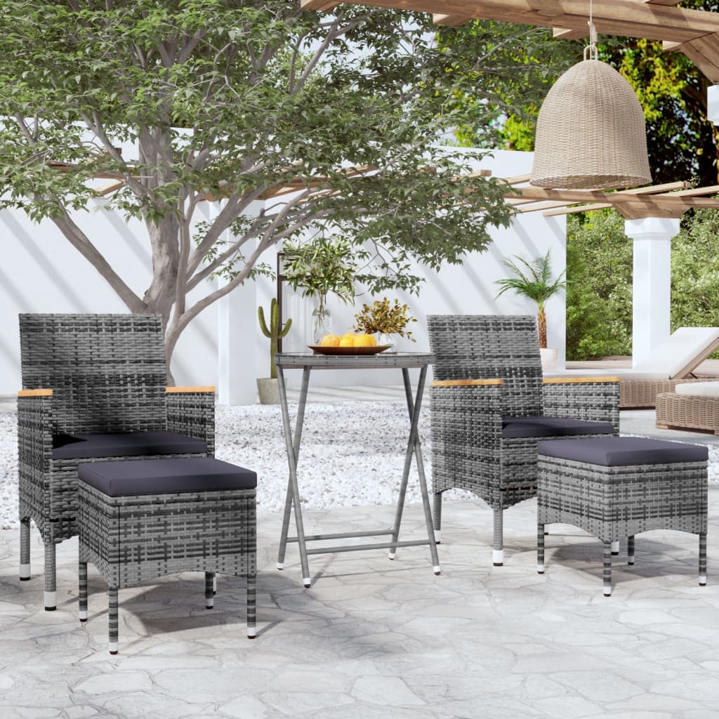 5-tlg. Garten-Bistro-Set Poly Rattan und Hartglas Grau