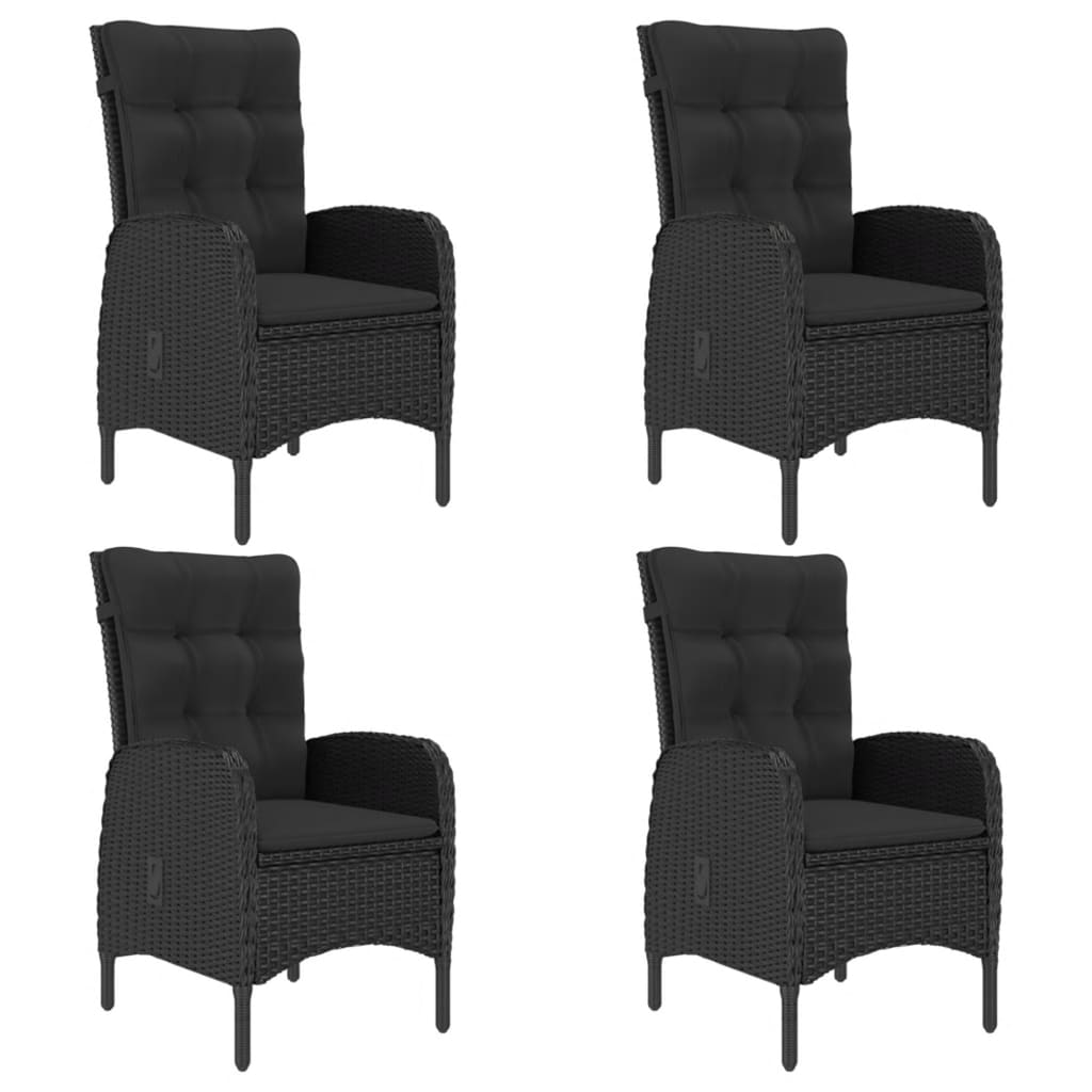 5-tlg. Garten-Essgruppe Poly Rattan und Akazienholz Schwarz