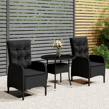 3-tlg. Garten-Bistro-Set Poly Rattan Schwarz