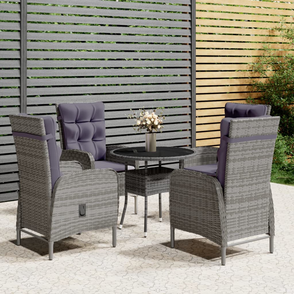 5-tlg. Garten-Bistro-Set Poly Rattan Grau