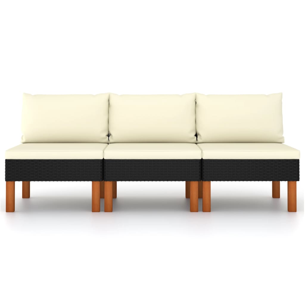 Mittelsofas 3 Stk. Poly Rattan und Eukalyptus Massivholz