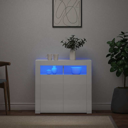 Sideboard mit LED-Leuchten Hochglanz-Weiß 80x35x75 cm