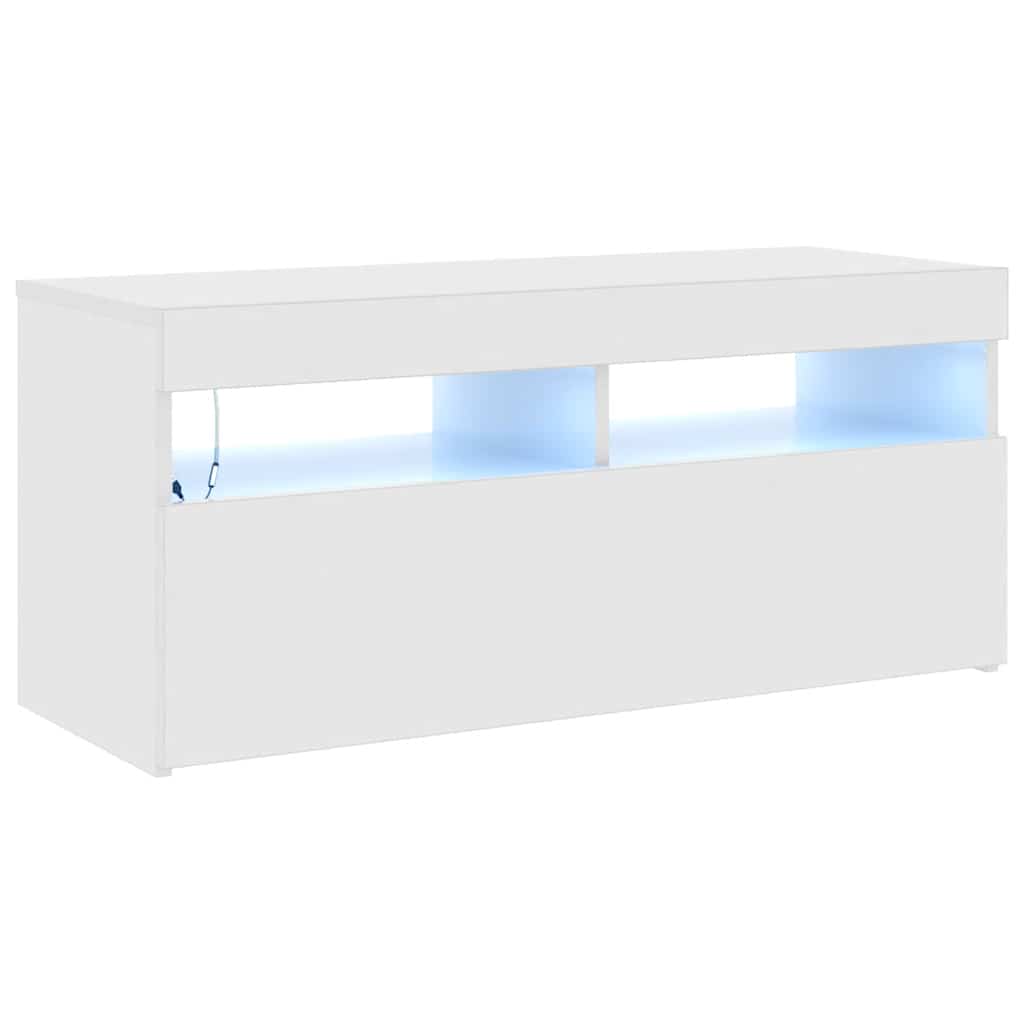 TV-Schrank mit LED-Leuchten Hochglanz-Weiß 90x35x40 cm