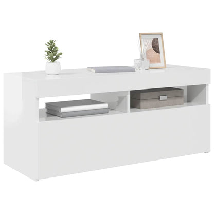 TV-Schrank mit LED-Leuchten Hochglanz-Weiß 90x35x40 cm