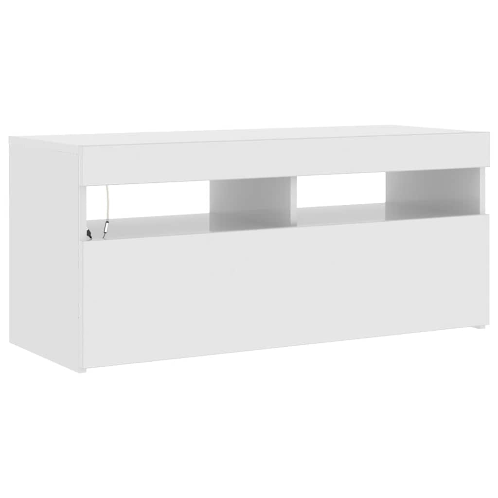 TV-Schrank mit LED-Leuchten Hochglanz-Weiß 90x35x40 cm