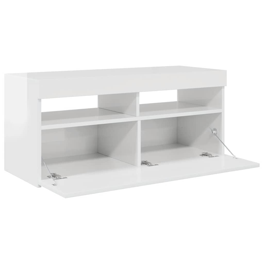 TV-Schrank mit LED-Leuchten Hochglanz-Weiß 90x35x40 cm