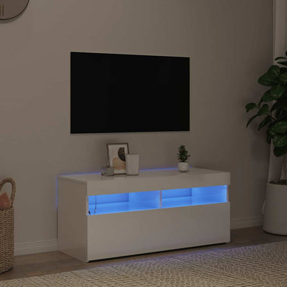 TV-Schrank mit LED-Leuchten Hochglanz-Weiß 90x35x40 cm