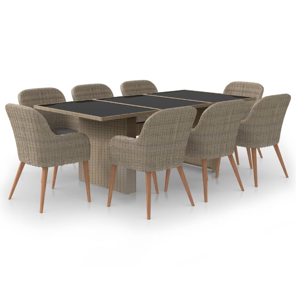 9-tlg. Garten-Essgruppe Poly Rattan Braun