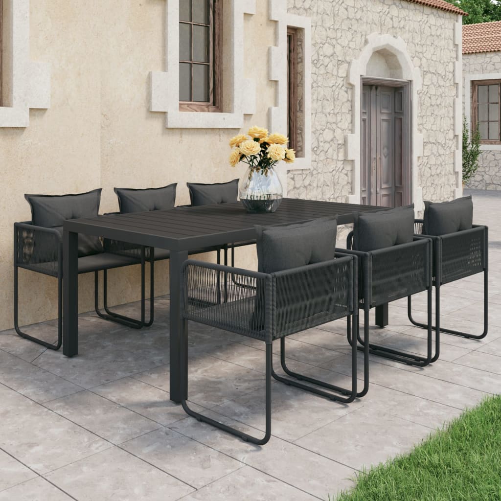 7-tlg. Garten-Essgruppe PVC Rattan Schwarz
