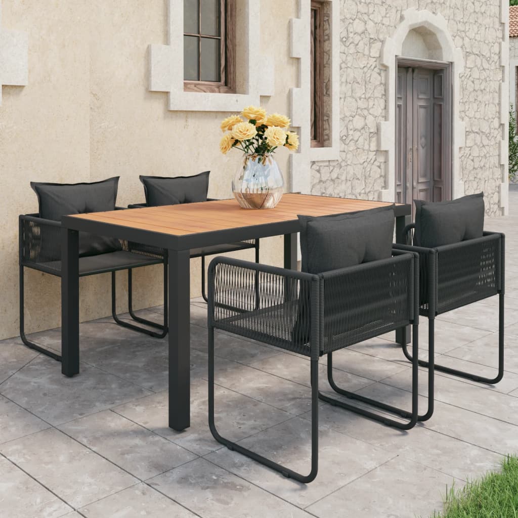 5-tlg. Garten-Essgruppe PVC Rattan Schwarz und Braun