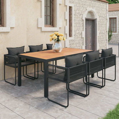 7-tlg. Garten-Essgruppe PVC Rattan Schwarz und Braun