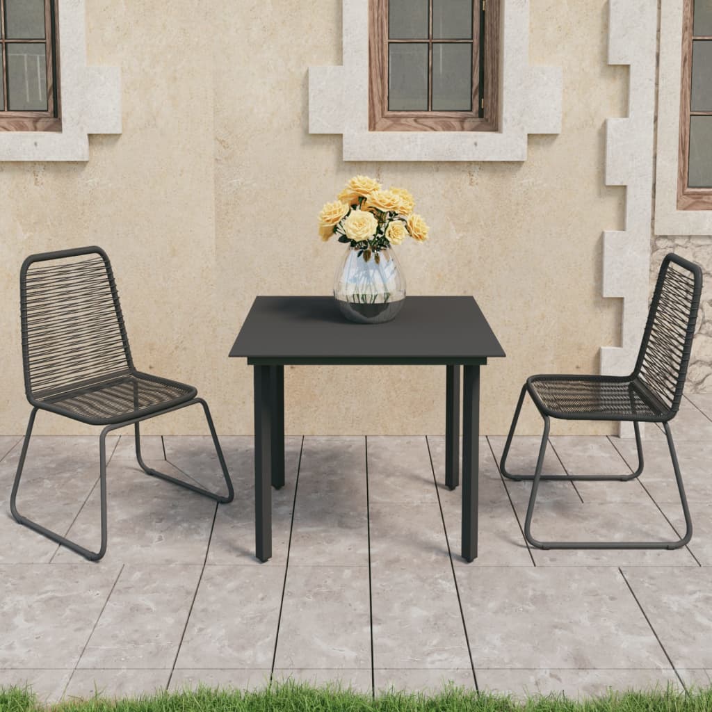 3-tlg. Garten-Essgruppe PVC Rattan Schwarz