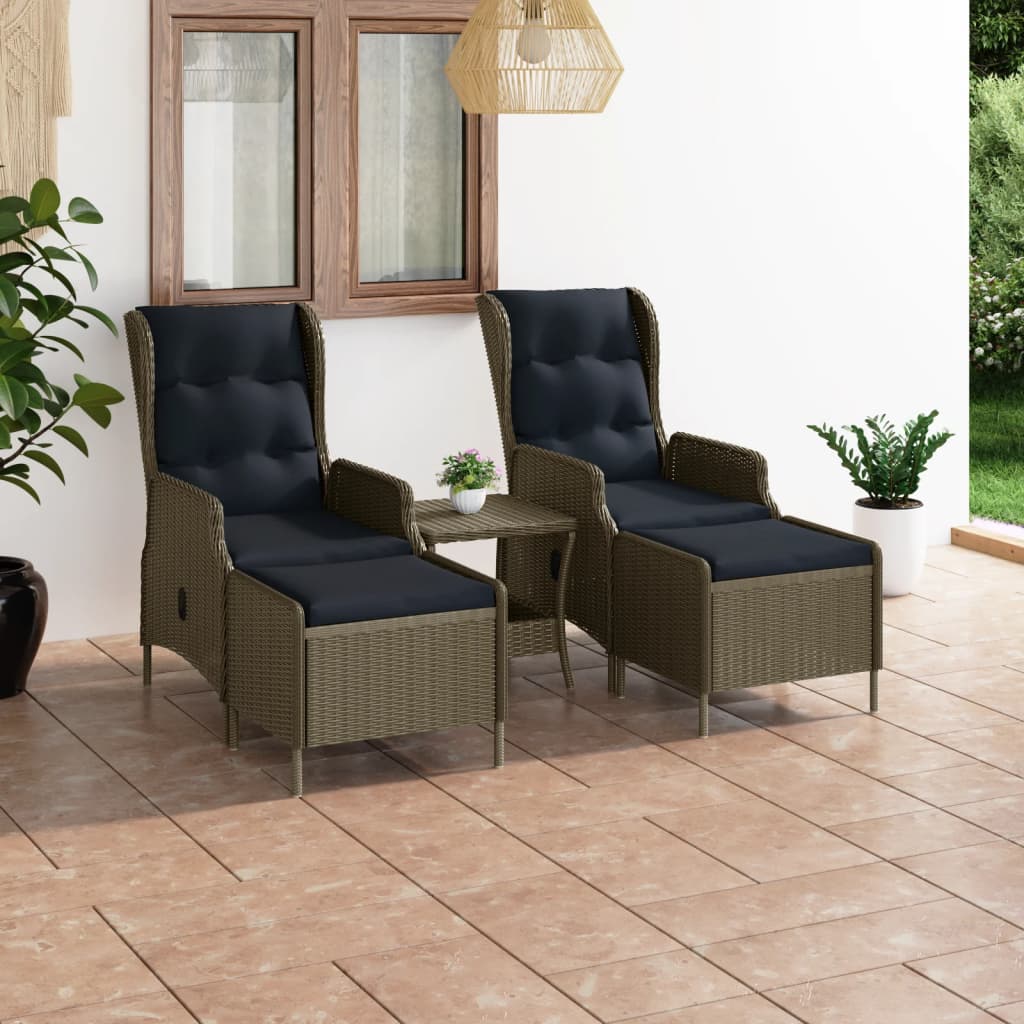 3-tlg. Garten-Lounge-Set mit Auflagen Poly Rattan Braun