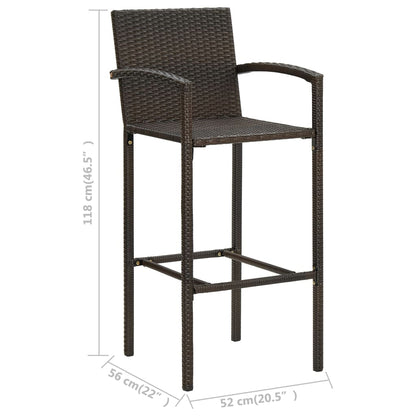 3-tlg. Garten-Bar-Set mit Armlehnen Poly Rattan Braun