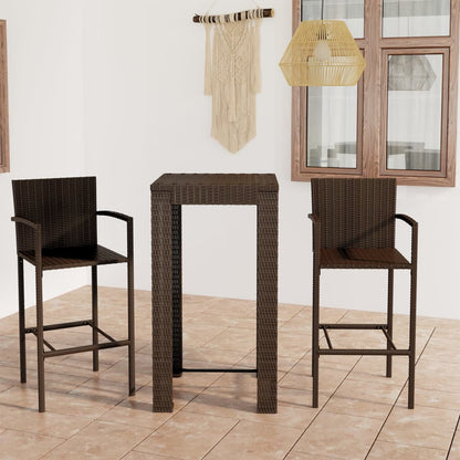 3-tlg. Garten-Bar-Set mit Armlehnen Poly Rattan Braun