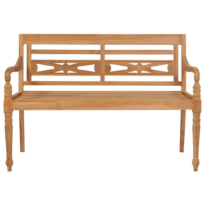 Batavia-Gartenbank Graues Karomuster-Kissen 120 cm Teak Massiv