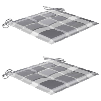 Gartenstühle 2 Stk. Graue Karomuster-Kissen Massivholz Teak