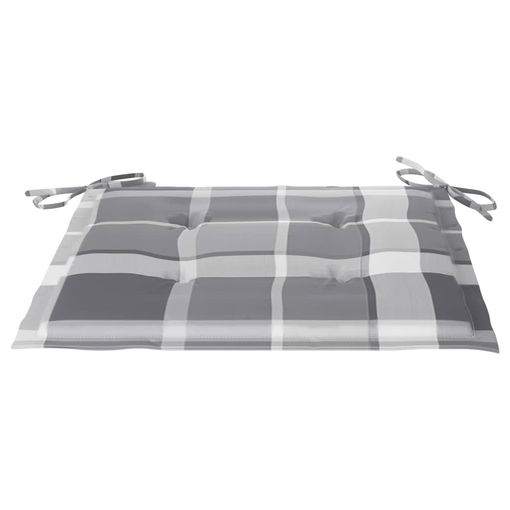 Gartenstühle 2 Stk. Graue Karomuster-Kissen Massivholz Teak