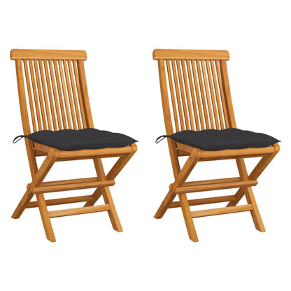 Gartenstühle mit Anthrazit Kissen 2 Stk. Massivholz Teak