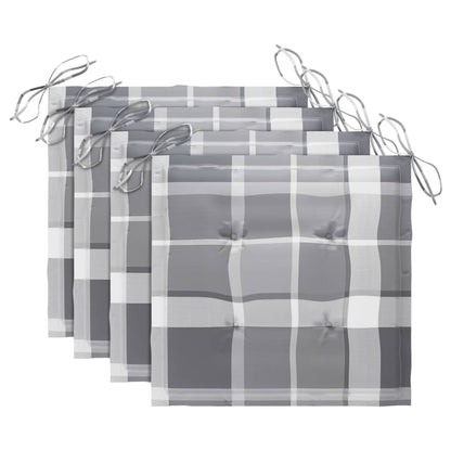 Gartenstühle Graue Karomuster-Kissen 3 Stk. Massivholz Teak