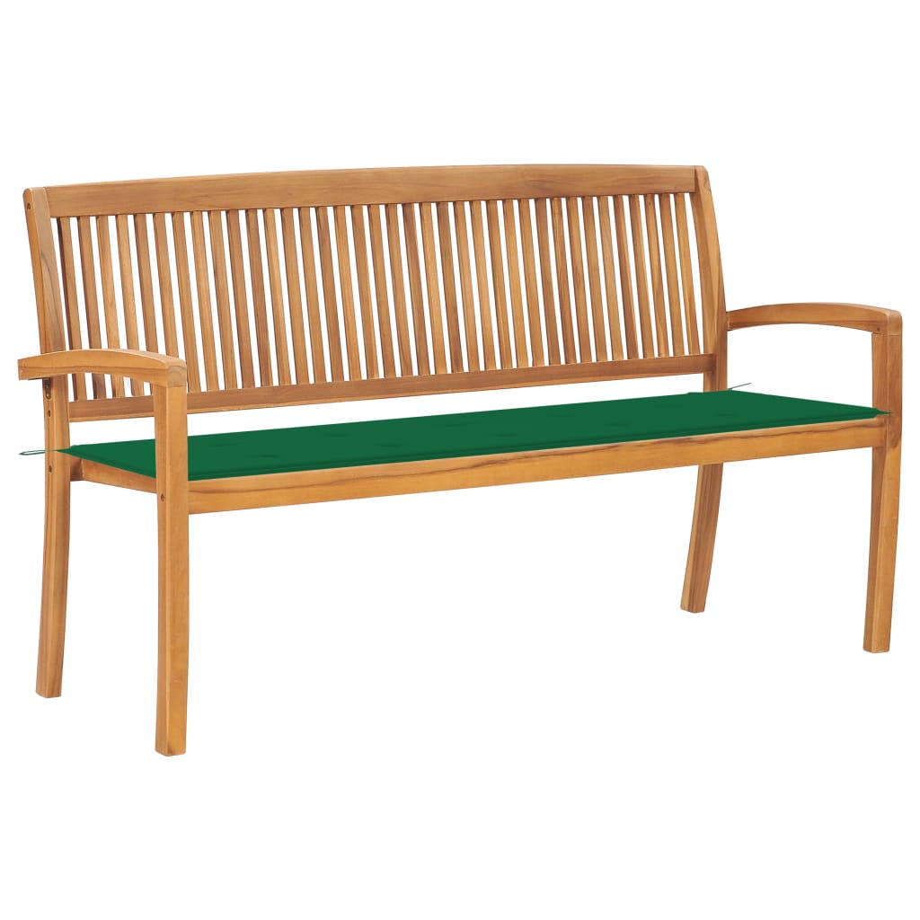 Stapelbare Gartenbank mit Auflage 159 cm Massivholz Teak