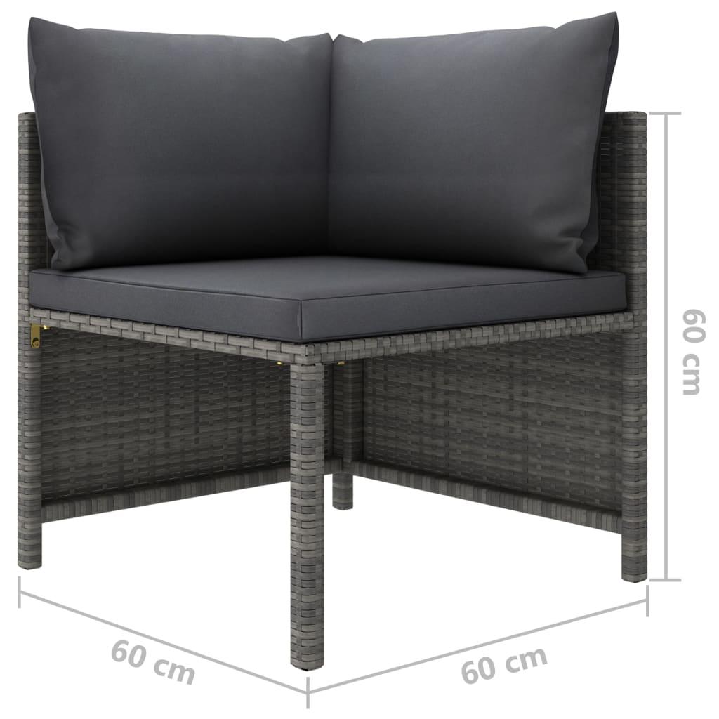 7-tlg. Garten-Lounge-Set mit Kissen Poly Rattan Grau