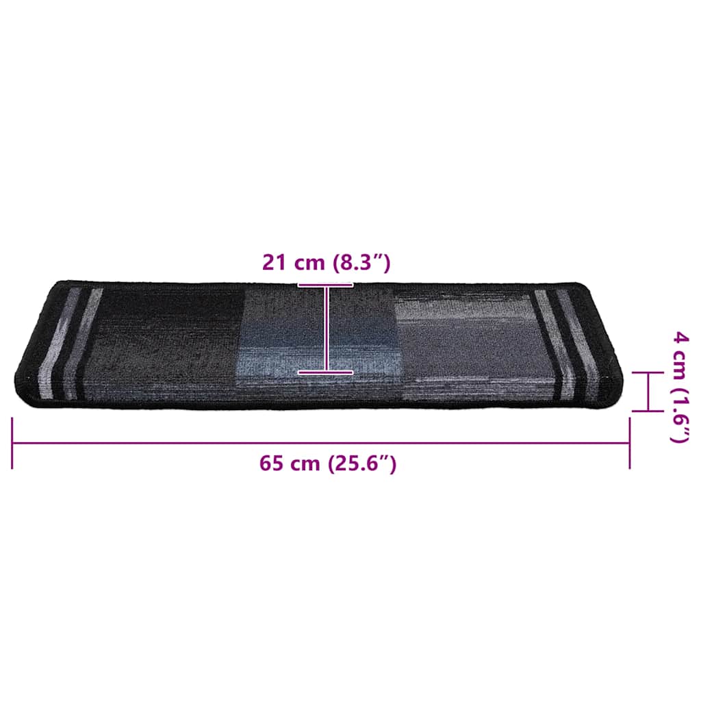 Treppenmatten Selbstklebend 15 Stk. 65x21x4 cm Schwarz und Grau