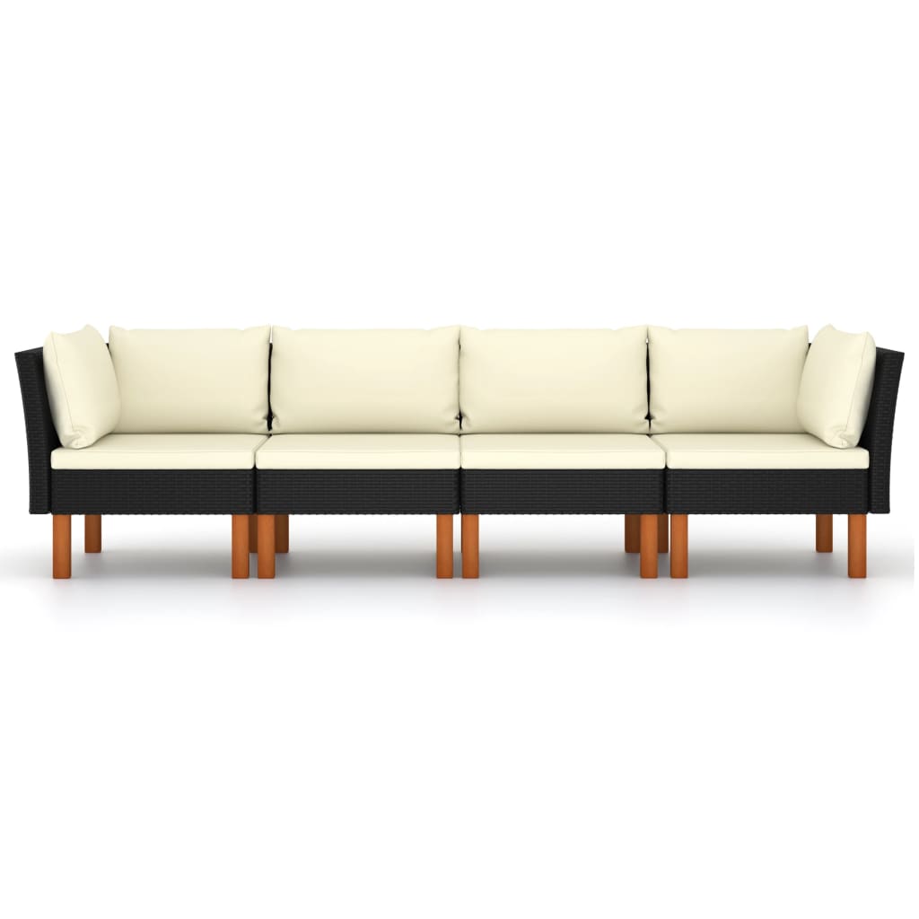 4-Sitzer-Gartensofa mit Kissen Schwarz Poly Rattan