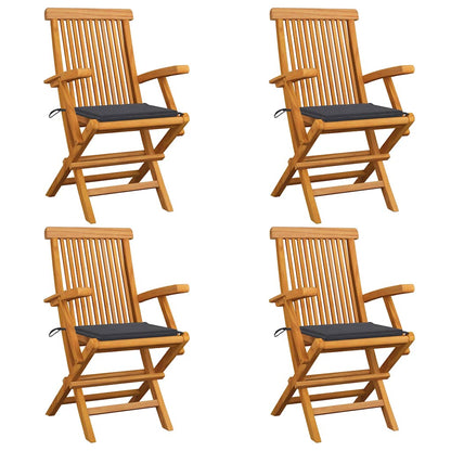 Gartenstühle mit Anthrazit Kissen 4 Stk. Massivholz Teak
