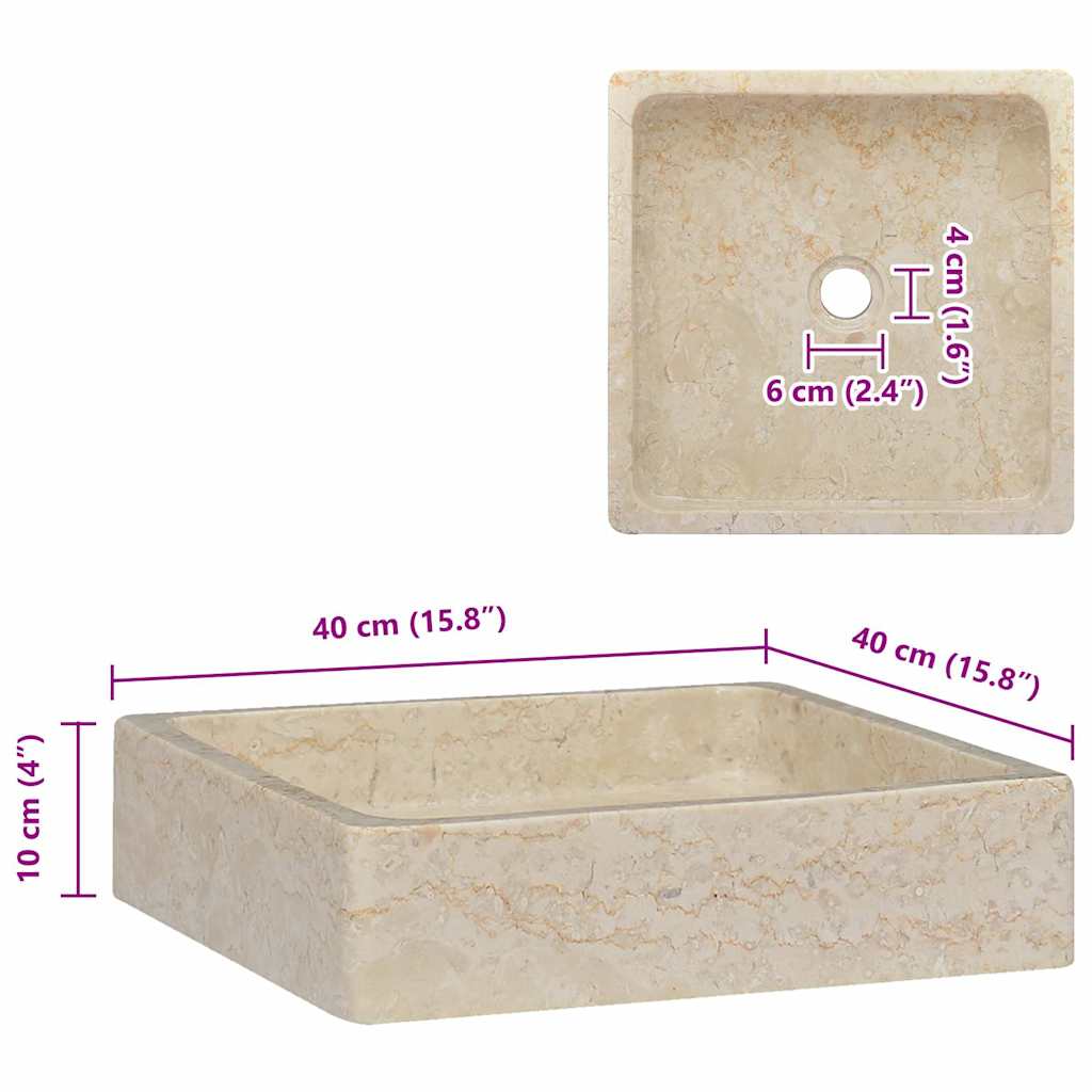 Waschbecken Creme 40x40x10 cm Marmor