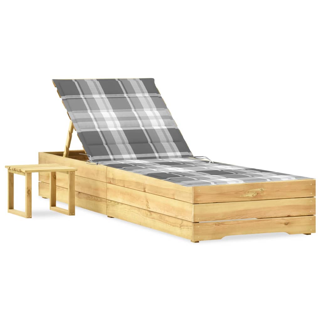 Garten-Sonnenliege mit Tisch und Auflage Kiefer Imprägniert