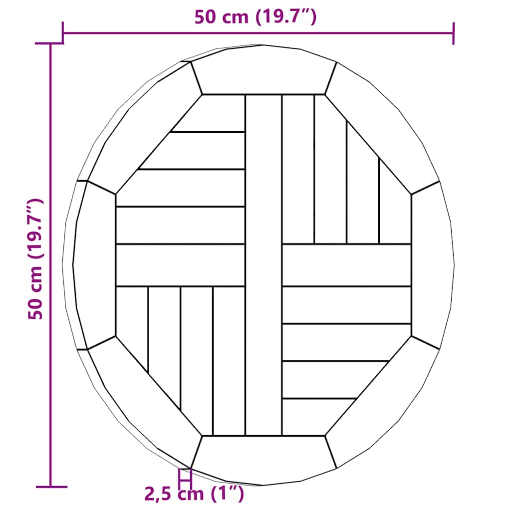 Tischplatte Massivholz Teak Rund 2,5 cm 50 cm